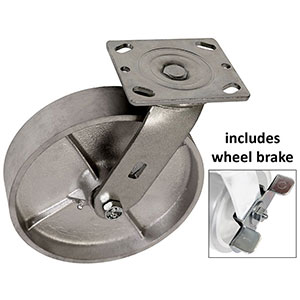 D Series Swivel Caster with Brake - 8" x 2" Cast Iron Wheel - 1,200 lb. Cap.