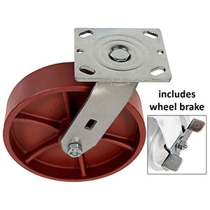 D Series Swivel Caster with Brake - 8" x 2" Ductile Steel Wheel - 2,000 lb. Cap.