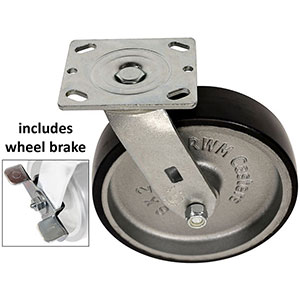 D Series Swivel Caster with Brake - 8" x 2" Urethane on Iron Wheel - 1,200 lb. Cap.