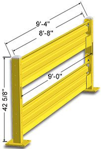 Lift-Out Steel Guard Rail - Double High Starter at 108 inch Post centers