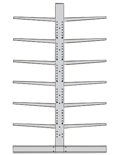 Medium Duty Cantilever Rack Starter - Double Sided, 10'H, 78" Base, 36" Straight Arms, 6 Levels Per Side, 71"W Braces