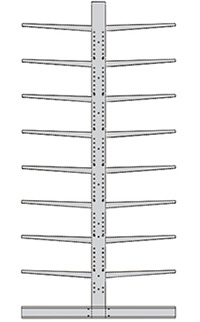 Medium-Heavy Duty Cantilever Rack Adder - Double-Sided, 12'H, 83" Base, 48" Inclined Arms, 71"W Braces
