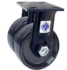 75 Series Rigid Dual Caster - 6" x 2" Solid Urethane Wheels - 2,400 lb. Cap.