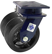 75 Series Swivel Dual Caster - 8" x 2" Rubber on Iron Wheels - 1,000 lb. Cap.