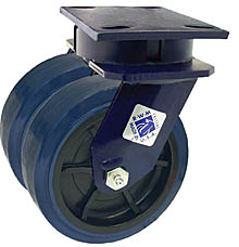 75 Series Swivel Dual Caster - 8" x 2" Urethane on Plastic Wheels - 2,000 lb. Cap.