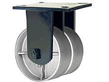 76 Series Rigid Dual Caster - 12" x 3" Cast Iron Wheels - Tapered Bearings - 7,000 lb. Cap.