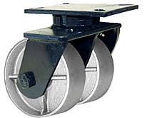 76 Series Swivel Dual Caster - 10" x 2-1/2" Cast Iron Wheels - Tapered Bearings - 5,000 lb. Cap.