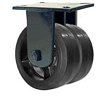 76 Series Rigid Dual Caster - 6" x 2-1/2" Rubber on Iron Wheels - Tapered Bearings - 2,160 lb. Cap.