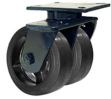 76 Series Swivel Dual Caster - 12" x 3" Rubber on Iron Wheels - Tapered Bearings - 2,280 lb. Cap.