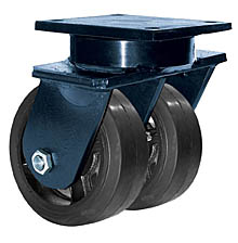 85 Series Swivel Dual Caster - 12" x 3" Rubber on Iron Wheels - Tapered Bearings - 2,280 lb. Cap.