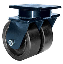85 Series Swivel Dual Caster - 12" x 6" Urethane on Iron Wheels - Straight Bearings - 10,000 lb. Cap.