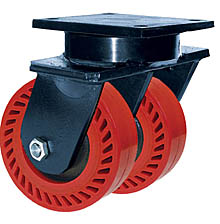 85 Series Swivel Dual Caster - 8" x 3" Omega Wheels - Tapered Bearings - 3,200 lb. Cap.