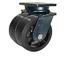 95 Series Swivel Dual Caster - 10" x 3" Rubber on Iron Wheels - 2,000 lb. Cap.