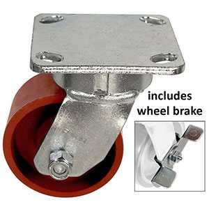 F Series Swivel Caster with Brake - 4" x 2" Ductile Steel Wheel - 1,500 lb. Cap.