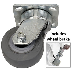 F Series Swivel Caster with Brake - 4" x 2" Performance TPR Wheel - 350 lb. Cap.