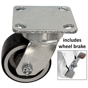F Series Swivel Caster with Brake - 4" x 2" Urethane on Iron Wheel - 700 lb. Cap.