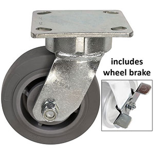 F Series Swivel Caster with Brake - 5" x 2" Performance TPR Wheel - 375 lb. Cap.