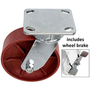 F Series Swivel Caster with Brake - 6" x 2" Ductile Steel Wheel - 2,000 lb. Cap.
