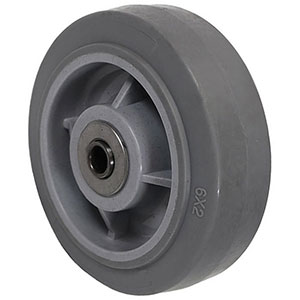 Rubber on Plastic Wheel, 6" x 2", 525 lb. cap. for 1/2" dia. axle & 2-7/16" hub length