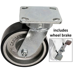 F Series Swivel Caster with Brake - 6" x 2" Urethane on Iron Wheel - 1,530 lb. Cap.