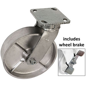 F Series Swivel Caster with Brake - 8" x 2" Cast Iron Wheel - 1,400 lb. Cap.