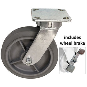 F Series Swivel Caster with Brake - 8" x 2" Performance TPR Wheel - 600 lb. Cap.