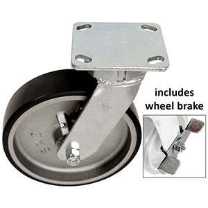 F Series Swivel Caster with Brake - 8" x 2" Urethane on Iron Wheel - 1,500 lb. Cap.