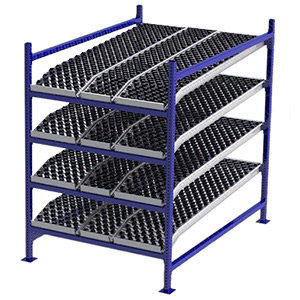 Carton Flow Rack Starter - 4'W x 6'D x 6'H - 4 Levels of Knuckled Wheel Bed