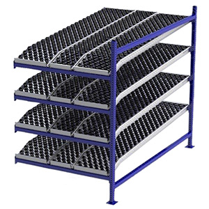 Carton Flow Rack Adder - 4'W x 7'D x 6'H - 4 Levels of Knuckled Wheel Bed
