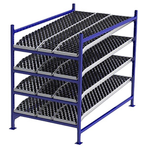 Carton Flow Rack Starter - 4'W x 7'D x 6'H - 4 Levels of Knuckled Wheel Bed