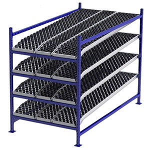 Carton Flow Rack Starter - 4'W x 8'D x 6'H - 4 Levels of Knuckled Wheel Bed