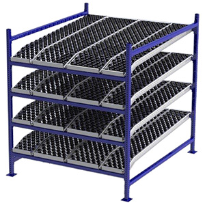 Carton Flow Rack Starter - 5'W x 6'D x 6'H - 4 Levels of Knuckled Wheel Bed