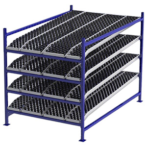 Carton Flow Rack Starter - 5'W x 8'D x 6'H - 4 Levels of Knuckled Wheel Bed
