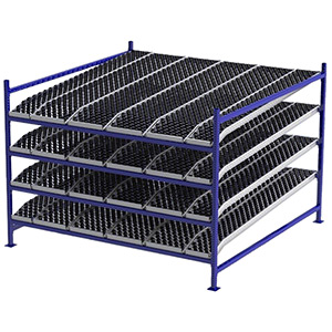 Carton Flow Rack Starter - 8'W x 8'D x 6'H - 4 Levels of Knuckled Wheel Bed