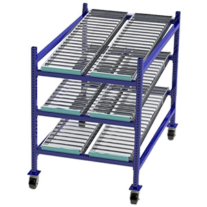 Mobile Carton Flow Rack - 3'W x 5'D x 4'6"H - 3 Levels with (2) 15" Roller Lanes Per Level