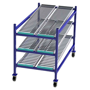 Mobile Carton Flow Rack - 3'W x 6'D x 4'6"H - 3 Levels with (2) 15" Roller Lanes Per Level