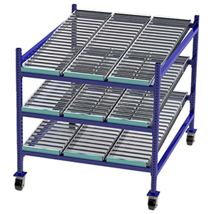 Mobile Carton Flow Rack - 4'W x 5'D x 4'6"H - 3 Levels with (3) 15" Roller Lanes Per Level