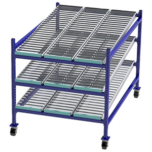 Mobile Carton Flow Rack - 4'W x 6'D x 4'6"H - 3 Levels with (3) 15" Roller Lanes Per Level