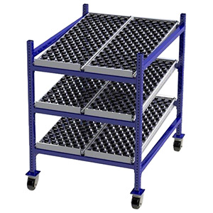 Mobile Carton Flow Rack - 3'W x 4'D x 4'6"H - 3 Levels of Wheel Bed