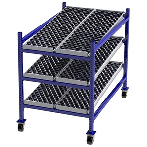 Mobile Carton Flow Rack - 3'W x 5'D x 4'6"H - 3 Levels of Wheel Bed