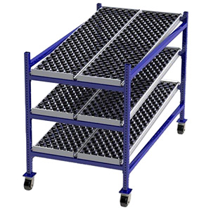 Mobile Carton Flow Rack - 3'W x 6'D x 4'6"H - 3 Levels of Wheel Bed
