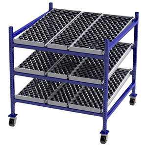 Mobile Carton Flow Rack - 4'W x 4'D x 4'6"H - 3 Levels of Wheel Bed