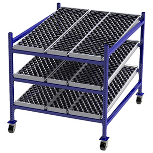 Mobile Carton Flow Rack - 4'W x 5'D x 4'6"H - 3 Levels of Wheel Bed