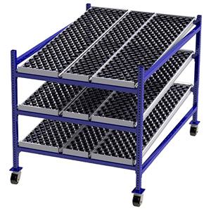 Mobile Carton Flow Rack - 4'W x 6'D x 4'6"H - 3 Levels of Wheel Bed