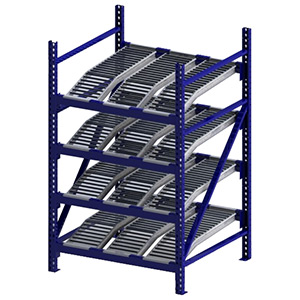 Roller Rack Starter - 4'W x 4'D x 7'H, 4 Levels with (3) 12"W Knuckled Roller Lanes Per Level