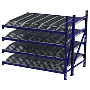 Roller Rack Adder - 8'W x 6'D x 7'H, 4 Levels with (7) 12"W Knuckled Roller Lanes Per Level
