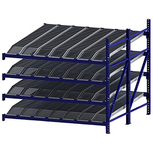 Roller Rack Adder - 8'W x 8'D x 7'H, 4 Levels with (7) 12"W Knuckled Roller Lanes Per Level