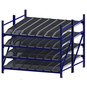 Roller Rack Starter - 8'W x 8'D x 7'H, 4 Levels with (7) 12"W Knuckled Roller Lanes Per Level