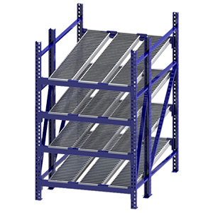 Roller Rack Starter - 4'W x 6'D x 7'H, 4 Levels with (3) 12"W Roller Lanes Per Level