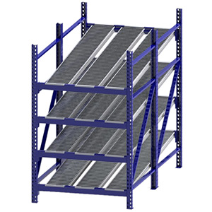Roller Rack Starter - 4'W x 8'D x 7'H, 4 Levels with (3) 12"W Roller Lanes Per Level